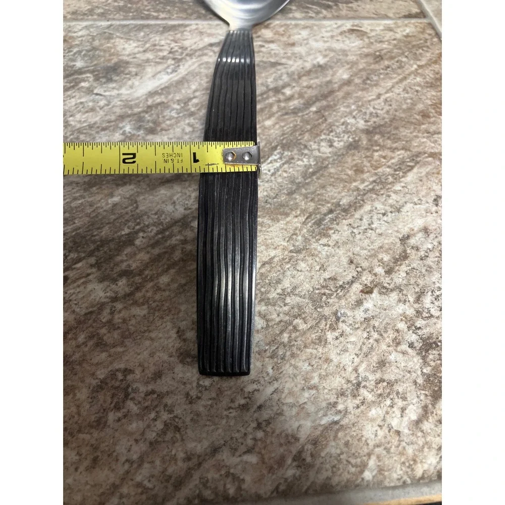 Sasaki Stainless Steel Gravy Ladle Ribbed Black Handle Mid Century Modern 10.25